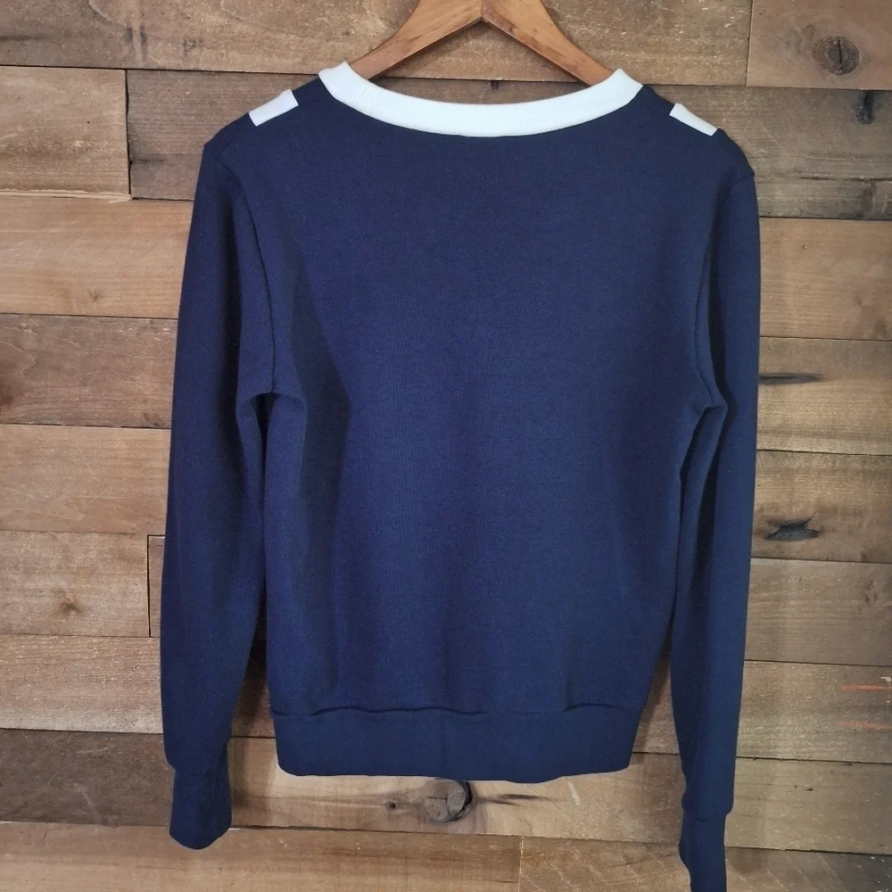 J.Crew Navy Blue Chevron Stripe Pullover Preppy Sweater SZ SMALL